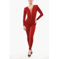 Salopete Velour Jumpsuit With Lace-Up Detail And Studs Femei