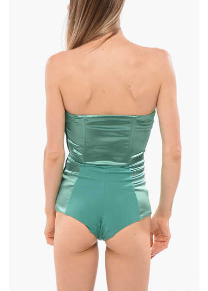 Body-uri Elisabetta Franchi Satin Bodysuit With Front Lace-Up Detail Green Femei (BM 18694414) 2