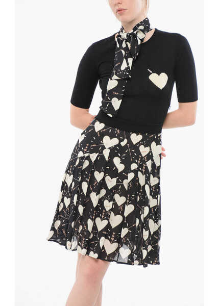 Rochii lungi Elisabetta Franchi Knitted Midi Dress With Chiffon Skirt Black Femei (BM 18694423) 4