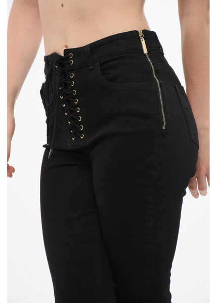 Blugi skinny Elisabetta Franchi Skinny Fit Denims With Lace-Up Detail 12Cm Black Femei (BM 18694441) 3