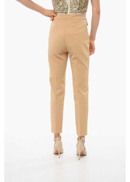 Pantaloni casual Elisabetta Franchi Carrot Fit Pants With Monogram Buckle Beige Femei (BM 18694444) 2