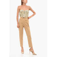 Imbracaminte Dama pagina 407 - Pantaloni casual Elisabetta Franchi Carrot Fit Pants With Monogram Buckle Beige Femei (BM 18694444) - B-mall.ro
