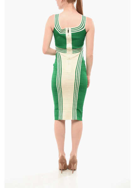 Rochii lungi Elisabetta Franchi Two-Tone Knitted Sheath Dress Green Femei (BM 18694447) 2