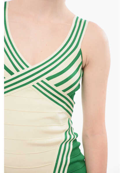 Rochii lungi Elisabetta Franchi Two-Tone Knitted Sheath Dress Green Femei (BM 18694447) 3