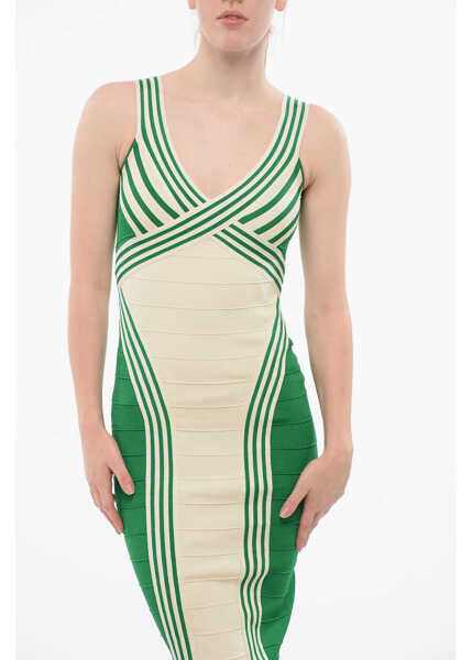 Rochii lungi Elisabetta Franchi Two-Tone Knitted Sheath Dress Green Femei (BM 18694447) 4