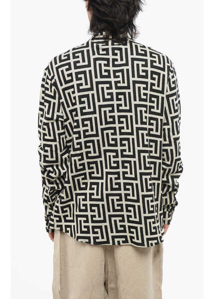 Camasi casual Balmain Mandarin Collar Jersey Shirt With All-Over Monogram Black Barbati (BM 18694459) 2