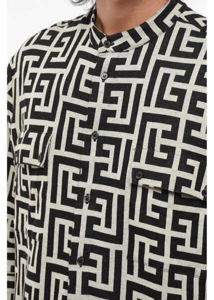 Camasi casual Balmain Mandarin Collar Jersey Shirt With All-Over Monogram Black Barbati (BM 18694459) 3