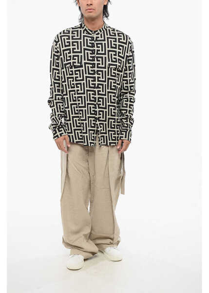Camasi casual Balmain Mandarin Collar Jersey Shirt With All-Over Monogram Black Barbati (BM 18694459) 4