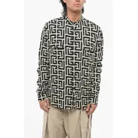 Camasi casual Mandarin Collar Jersey Shirt With All-Over Monogram Barbati