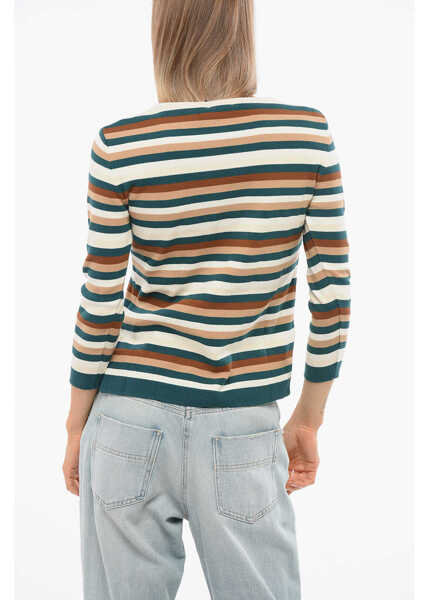 Pulovere Elisabetta Franchi Crew Neck Bayadere Patterned Sweater With Print Multicolor Femei (BM 18694462) 2