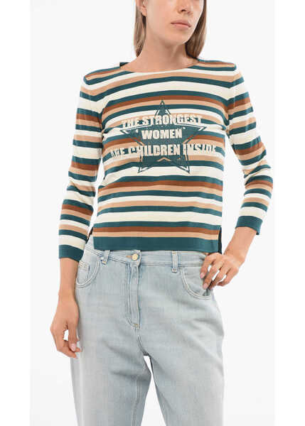 Pulovere Elisabetta Franchi Crew Neck Bayadere Patterned Sweater With Print Multicolor Femei (BM 18694462) 1