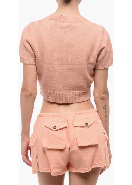 Pulovere Elisabetta Franchi Short-Sleeved Sweater With Embroidered Logo Pink Femei (BM 18694474) 2
