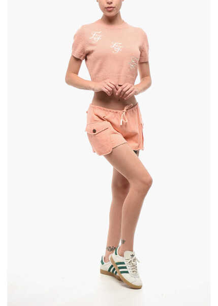 Pulovere Elisabetta Franchi Short-Sleeved Sweater With Embroidered Logo Pink Femei (BM 18694474) 4