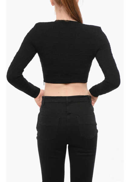 Pulovere Elisabetta Franchi Monogram Fabric Crop Sweater Black Femei (BM 18694477) 2