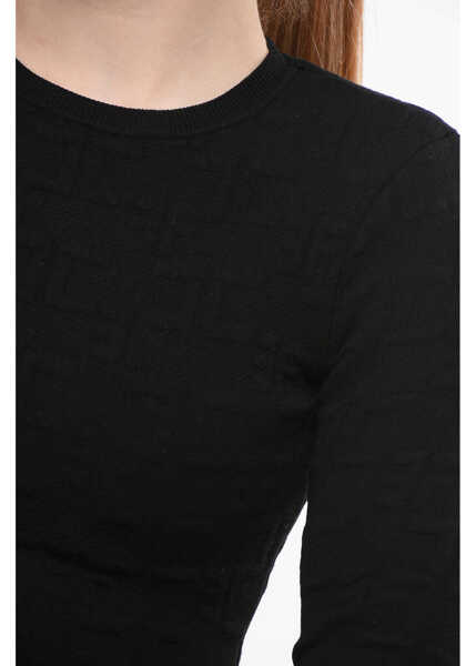 Pulovere Elisabetta Franchi Monogram Fabric Crop Sweater Black Femei (BM 18694477) 3