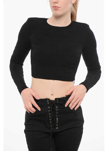 Pulovere Elisabetta Franchi Monogram Fabric Crop Sweater Black Femei (BM 18694477) 1