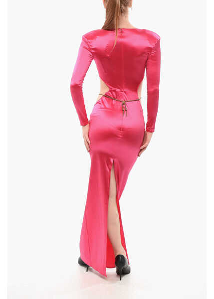 Rochii lungi Elisabetta Franchi Cut-Out Satin Dress With Chain Detail Pink Femei (BM 18694480) 2