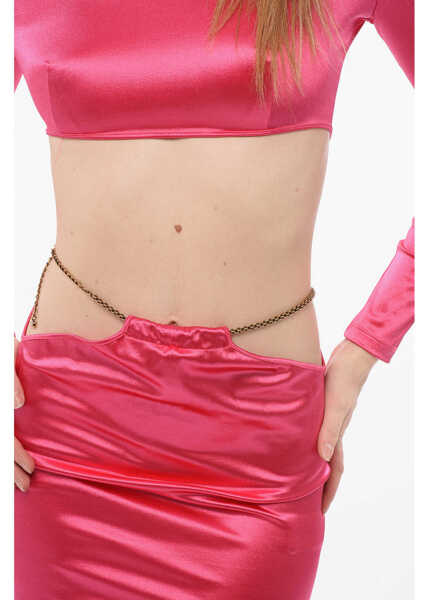 Rochii lungi Elisabetta Franchi Cut-Out Satin Dress With Chain Detail Pink Femei (BM 18694480) 3