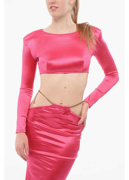 Rochii lungi Elisabetta Franchi Cut-Out Satin Dress With Chain Detail Pink Femei (BM 18694480) 4