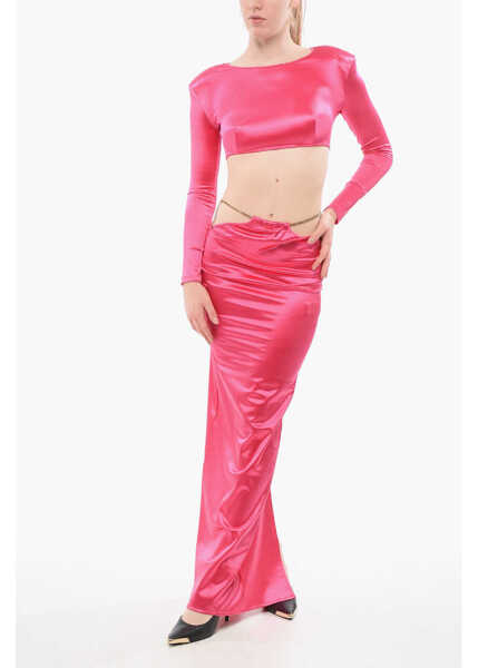 Rochii lungi Elisabetta Franchi Cut-Out Satin Dress With Chain Detail Pink Femei (BM 18694480) 1