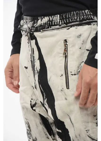 Blugi drepti Balmain Acid-Wash Effect Biker Jeans With Ankle Zip 16Cm Black & White Barbati (BM 18694555) 3