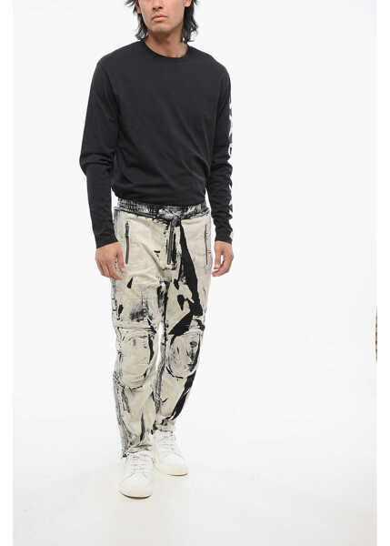 Blugi drepti Balmain Acid-Wash Effect Biker Jeans With Ankle Zip 16Cm Black & White Barbati (BM 18694555) 4