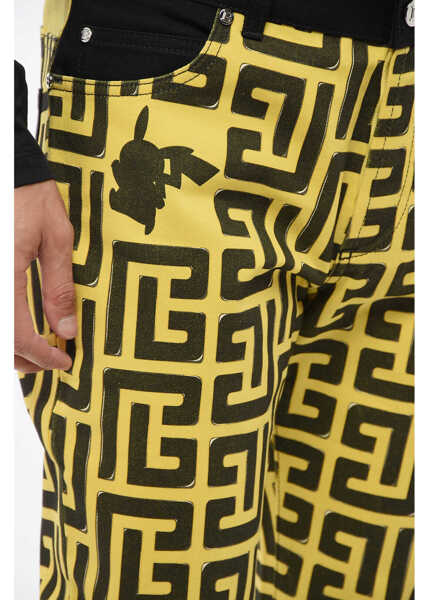 Blugi drepti Balmain Pokemon Two-Tone Jeans With Cuffed Hem And All-Over Monogram Yellow Barbati (BM 18694561) 3