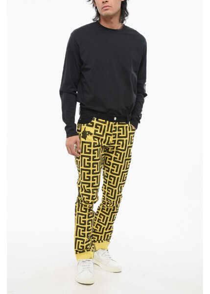 Blugi drepti Balmain Pokemon Two-Tone Jeans With Cuffed Hem And All-Over Monogram Yellow Barbati (BM 18694561) 4