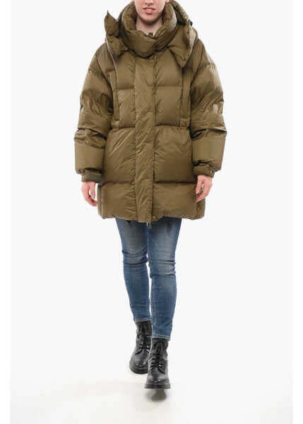 Geci de iarna Bacon Long Puffa Down Jacket With Collar-Shaped Hood Military Green Femei (BM 18694564) 4