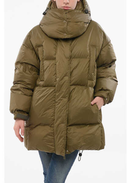 Geci de iarna Bacon Long Puffa Down Jacket With Collar-Shaped Hood Military Green Femei (BM 18694564) 1