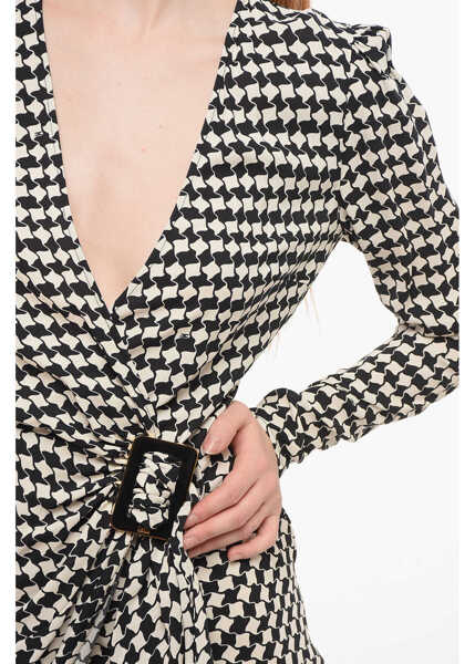 Rochii scurte Elisabetta Franchi Geometric Patterned Wrap Dress Black & White Femei (BM 18694576) 3