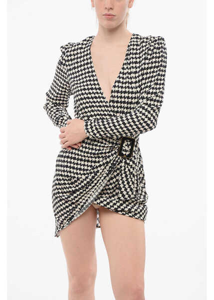 Rochii scurte Elisabetta Franchi Geometric Patterned Wrap Dress Black & White Femei (BM 18694576) 4