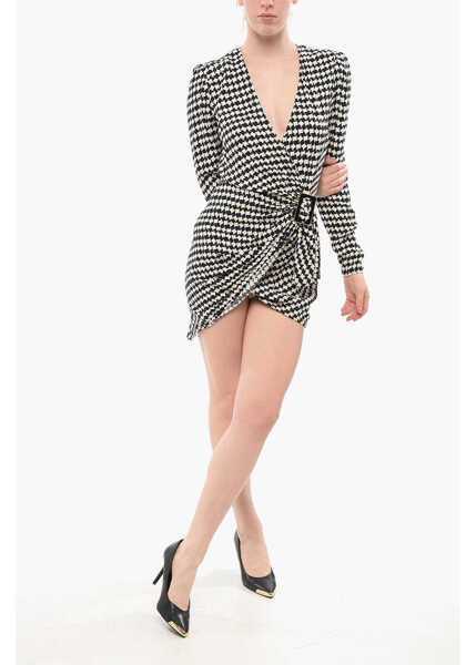 Rochii scurte Elisabetta Franchi Geometric Patterned Wrap Dress Black & White Femei (BM 18694576) 1