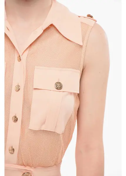 Rochii lungi Elisabetta Franchi Red Carpet Flounced Shirt Dress With Breast-Pockets Orange Femei (BM 18694582) 3