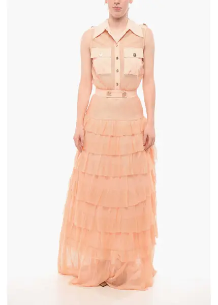 Rochii lungi Elisabetta Franchi Red Carpet Flounced Shirt Dress With Breast-Pockets Orange Femei (BM 18694582) 1