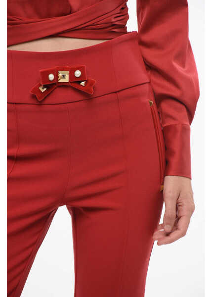 Pantaloni casual Elisabetta Franchi Bootcut Pants With Bow Detail Red Femei (BM 18694591) 3