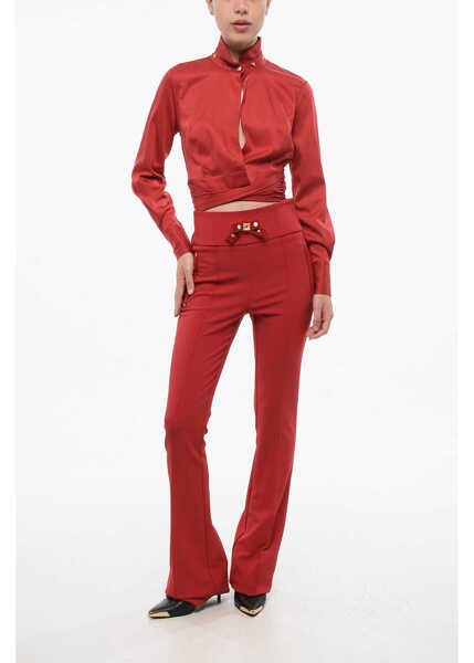 Pantaloni casual Elisabetta Franchi Bootcut Pants With Bow Detail Red Femei (BM 18694591) 4