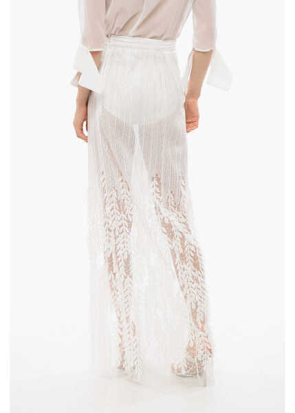 Fuste lungi Elisabetta Franchi See Through Sequined Skirt With Embossed Details White Femei (BM 18694600) 2