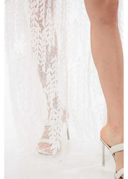 Fuste lungi Elisabetta Franchi See Through Sequined Skirt With Embossed Details White Femei (BM 18694600) 3