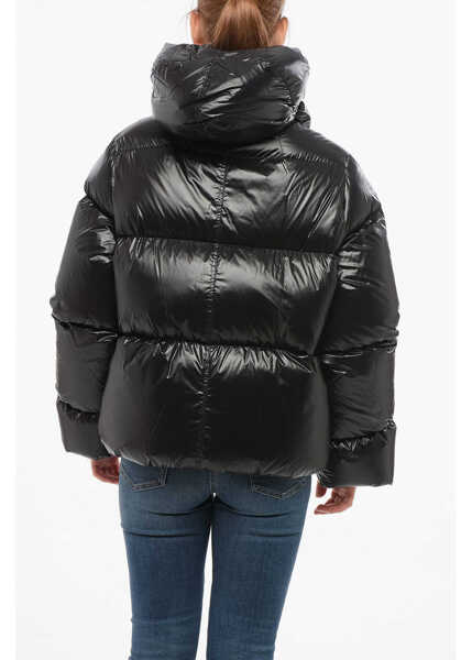 Geci de iarna Bacon Collar-Shaped Hood Storm Down Jacket Black Femei (BM 18694615) 2