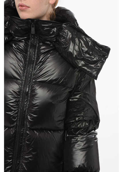 Geci de iarna Bacon Collar-Shaped Hood Storm Down Jacket Black Femei (BM 18694615) 3