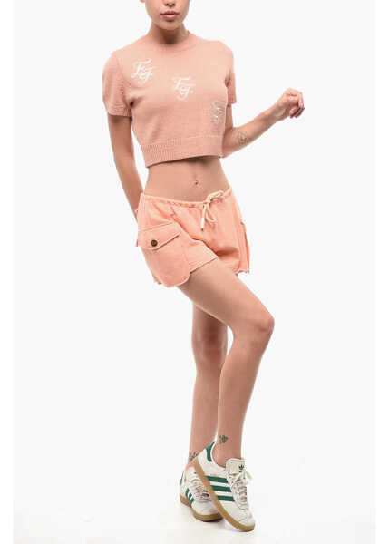 Pantaloni scurti Elisabetta Franchi Brushed Cotton Shorts With Raw-Cut Hems Pink Femei (BM 18694621) 4