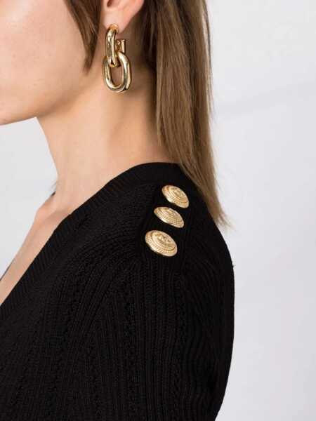 Rochii scurte Balmain V-Neck Short Sleeved Bodycon Dress Black Femei (BM 18694624) 3