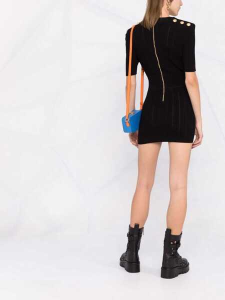 Rochii scurte Balmain V-Neck Short Sleeved Bodycon Dress Black Femei (BM 18694624) 4