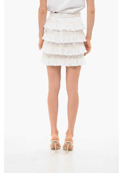 Fuste scurte Elisabetta Franchi Flounced Miniskirt With Sequines White Femei (BM 18694642) 2