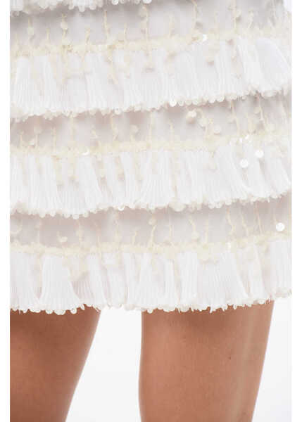 Fuste scurte Elisabetta Franchi Flounced Miniskirt With Sequines White Femei (BM 18694642) 3