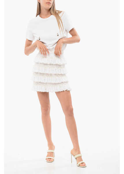 Fuste scurte Elisabetta Franchi Flounced Miniskirt With Sequines White Femei (BM 18694642) 4