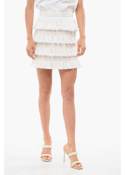 Fuste scurte Elisabetta Franchi Flounced Miniskirt With Sequines White Femei (BM 18694642) 1