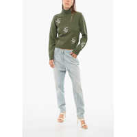 Imbracaminte Dama pagina 636 - Pulovere Elisabetta Franchi Turtleneck Wool Blend Sweater With Embroidered Logo Military Green Femei (BM 18694648) - B-mall.ro