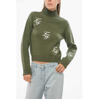 Pulovere Turtleneck Wool Blend Sweater With Embroidered Logo Femei